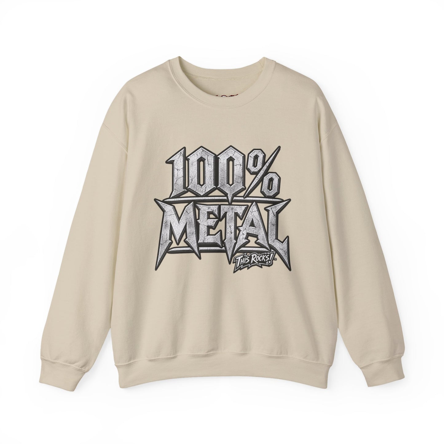THIS ROCKS!™ "100% Metal"™ Crewneck Sweatshirt — Heavy Metal Band Graphic