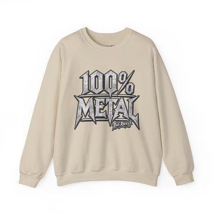 THIS ROCKS!™ "100% Metal"™ Crewneck Sweatshirt — Heavy Metal Band Graphic
