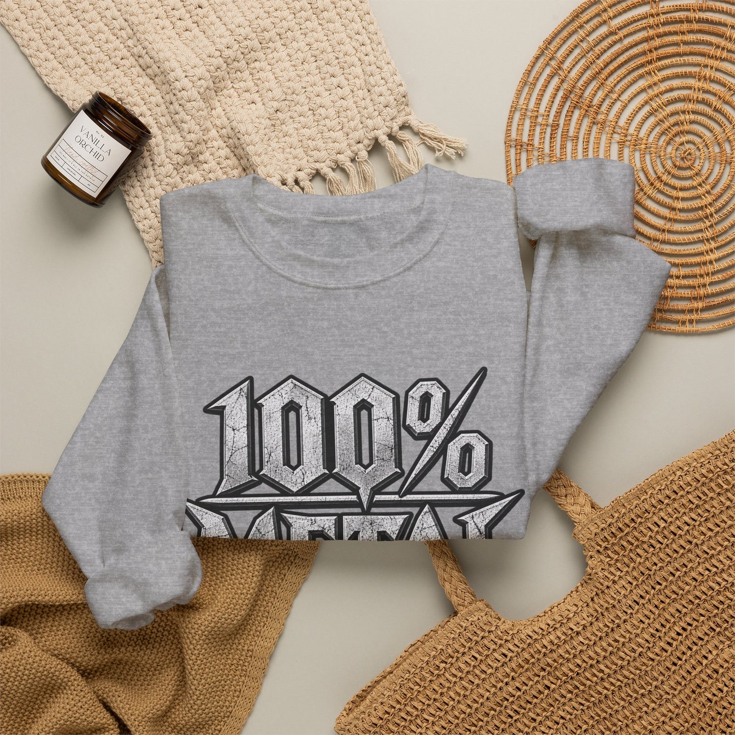 THIS ROCKS!™ "100% Metal"™ Crewneck Sweatshirt — Heavy Metal Band Graphic