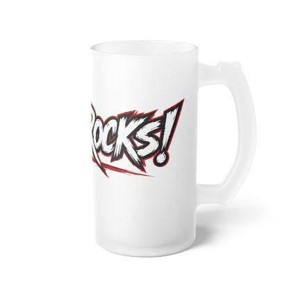 THIS ROCKS!™ Frosted Glass Beer Mug — Bold Rock Music Logo Beer Stein
