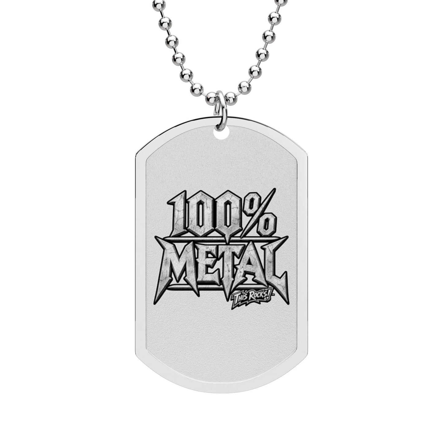 THIS ROCKS!™ "100% Metal"™ Dog Tag Necklace — Heavy Metal Music Pendant on Chain