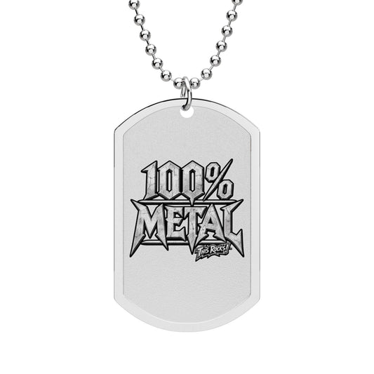 THIS ROCKS!™ "100% Metal"™ Dog Tag Necklace — Heavy Metal Music Pendant on Chain