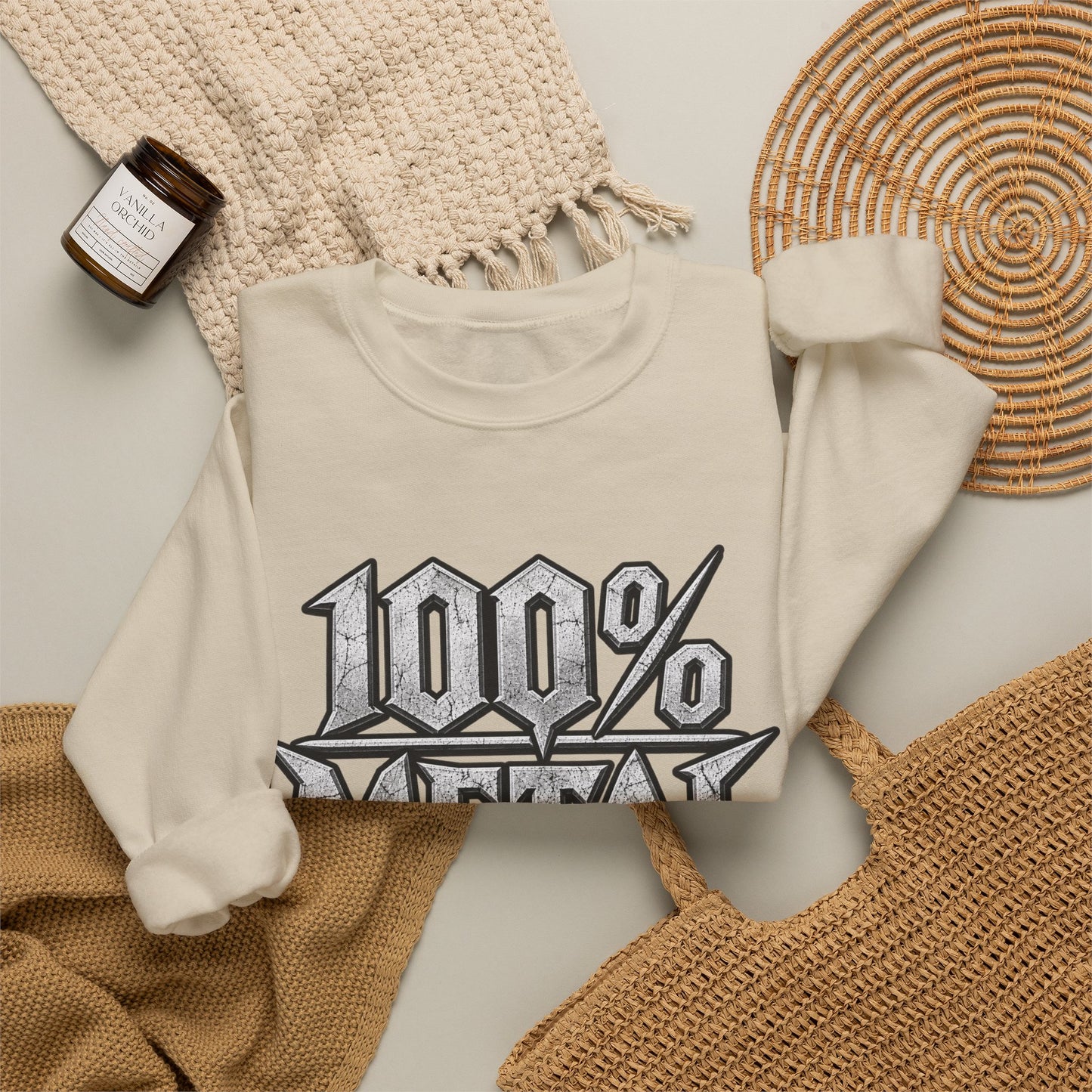 THIS ROCKS!™ "100% Metal"™ Crewneck Sweatshirt — Heavy Metal Band Graphic