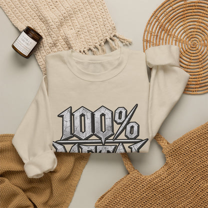 THIS ROCKS!™ "100% Metal"™ Crewneck Sweatshirt — Heavy Metal Band Graphic