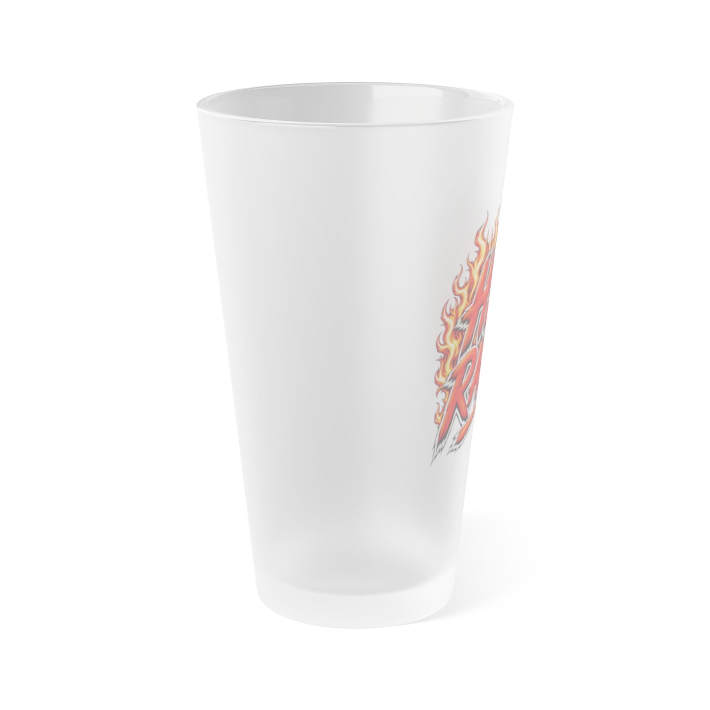 THIS ROCKS!™ "Hell Raiser"™ Frosted Pint Glass  — 16oz Flame Graphic Beer Glass