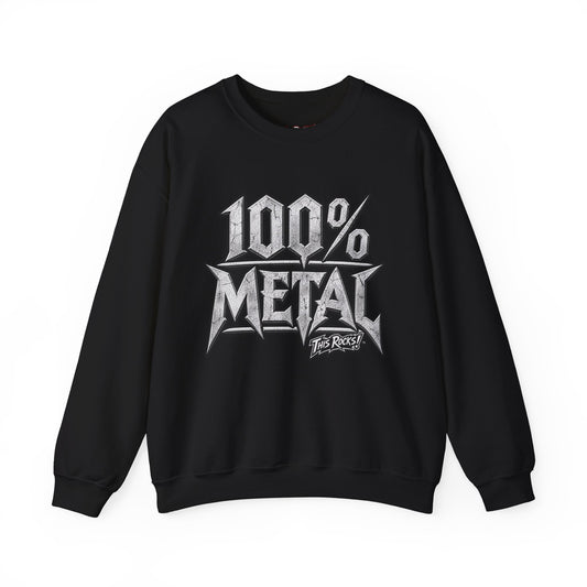 THIS ROCKS!™ "100% Metal"™ Crewneck Sweatshirt — Heavy Metal Band Graphic