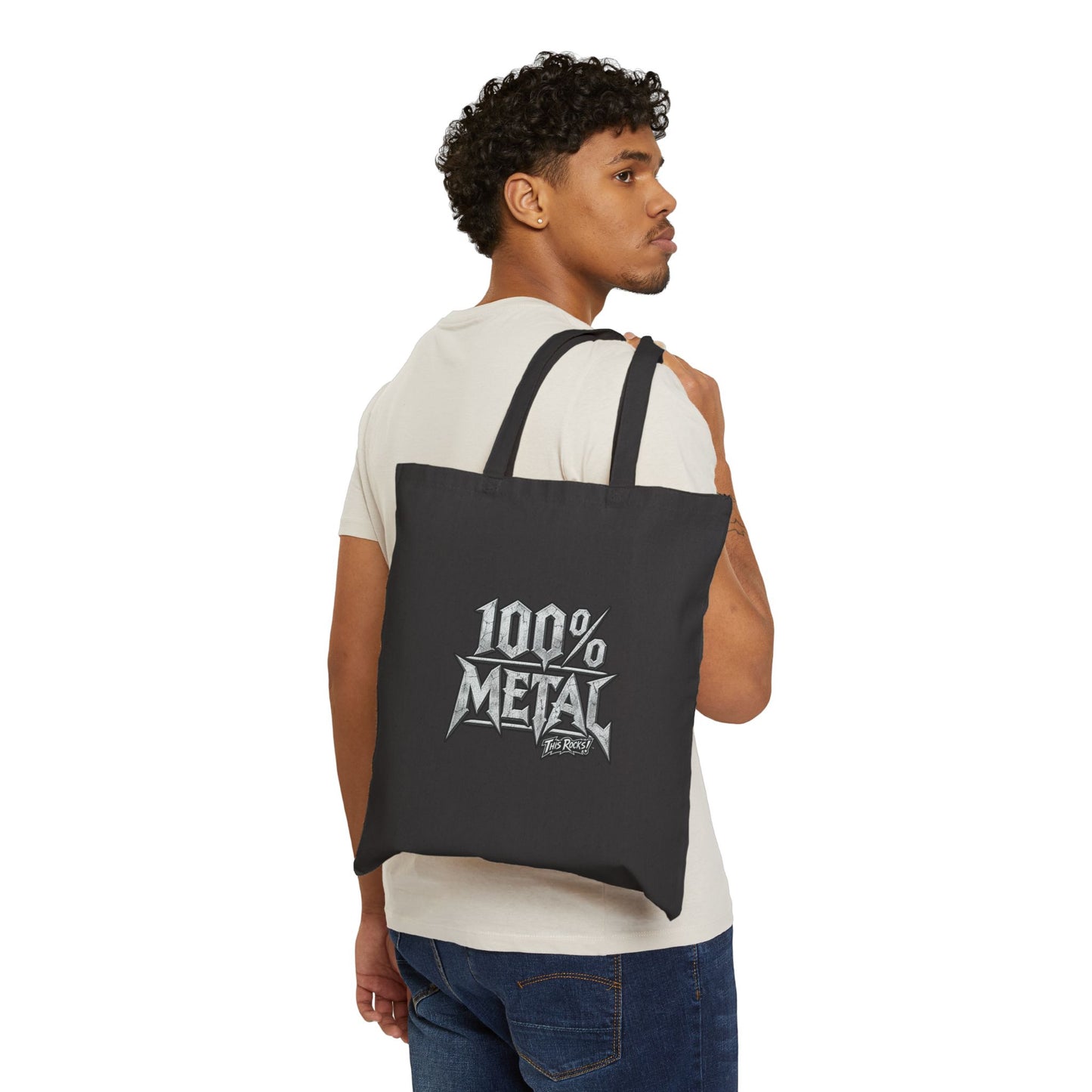 THIS ROCKS!™ "100% Metal"™ Tote Bag —  Vintage Rock Cotton Canvas Tote