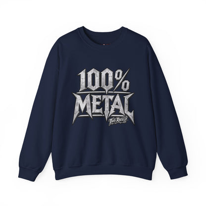 THIS ROCKS!™ "100% Metal"™ Crewneck Sweatshirt — Heavy Metal Band Graphic