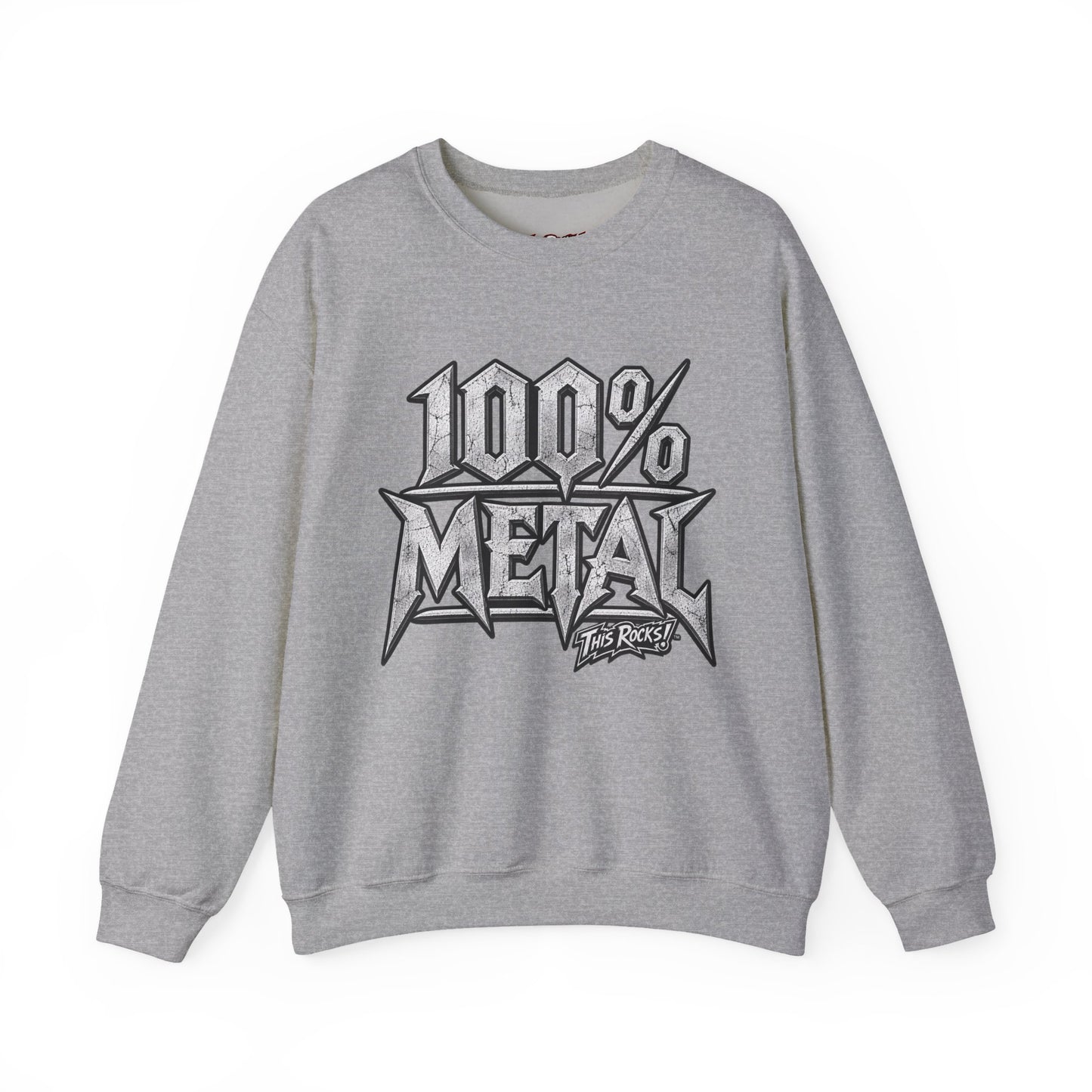 THIS ROCKS!™ "100% Metal"™ Crewneck Sweatshirt — Heavy Metal Band Graphic