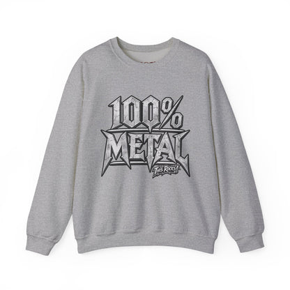 THIS ROCKS!™ "100% Metal"™ Crewneck Sweatshirt — Heavy Metal Band Graphic