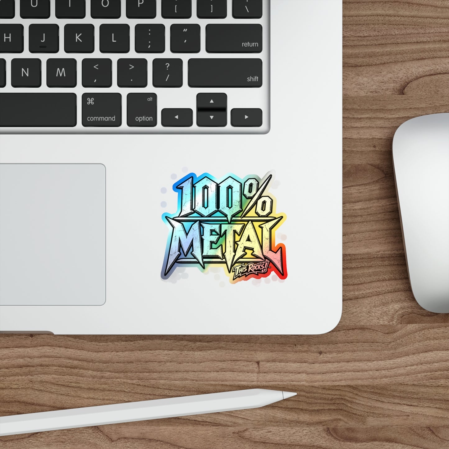 THIS ROCKS!™ "100% Metal"™ Holographic Die-Cut Sticker — Heavy Metal Skate Decal
