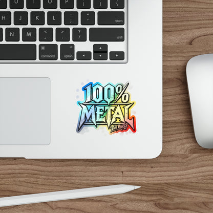 THIS ROCKS!™ "100% Metal"™ Holographic Die-Cut Sticker — Heavy Metal Skate Decal