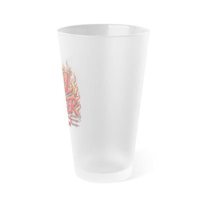 THIS ROCKS!™ "Hell Raiser"™ Frosted Pint Glass  — 16oz Flame Graphic Beer Glass