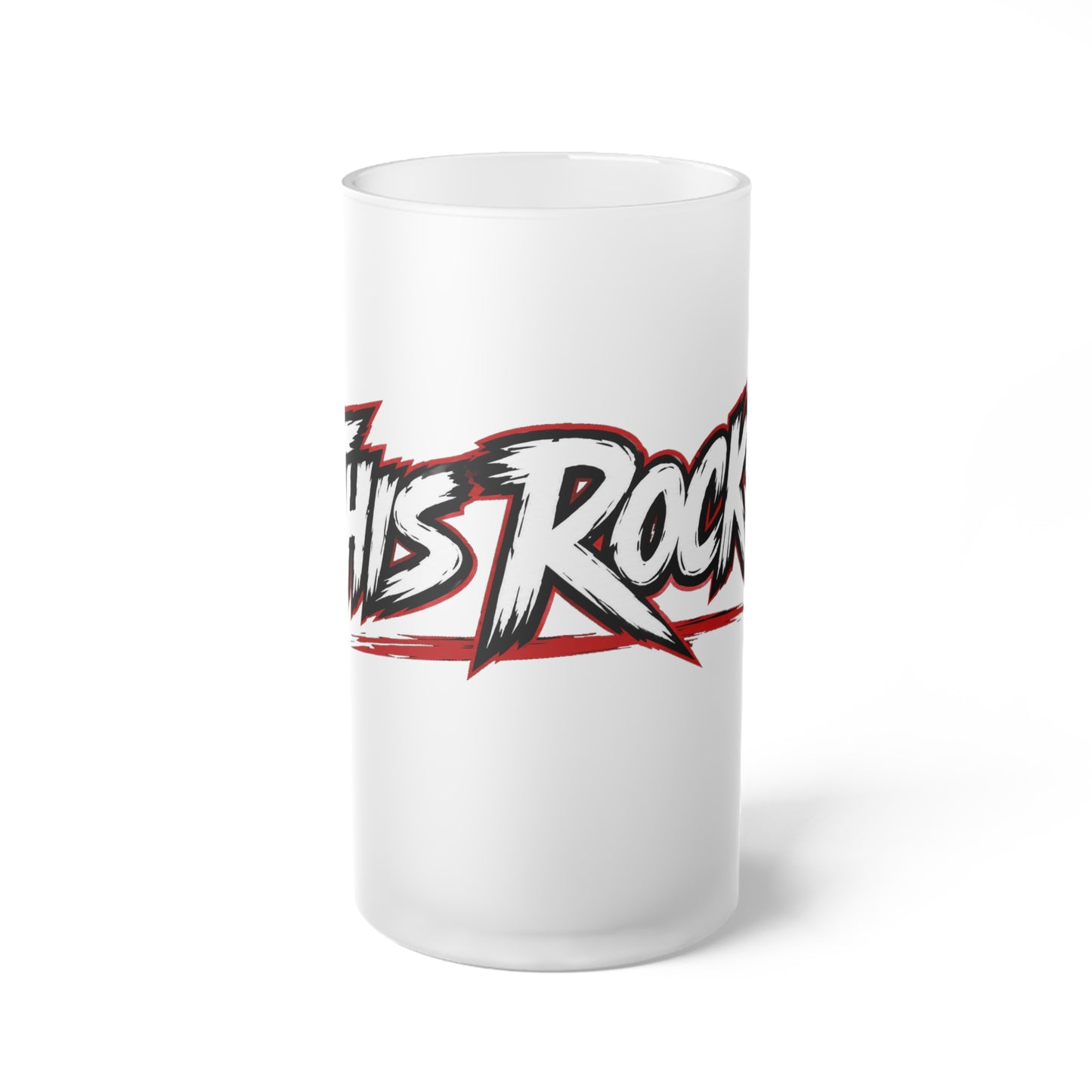 THIS ROCKS!™ Frosted Glass Beer Mug — Bold Rock Music Logo Beer Stein