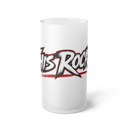 THIS ROCKS!™ Frosted Glass Beer Mug — Bold Rock Music Logo Beer Stein
