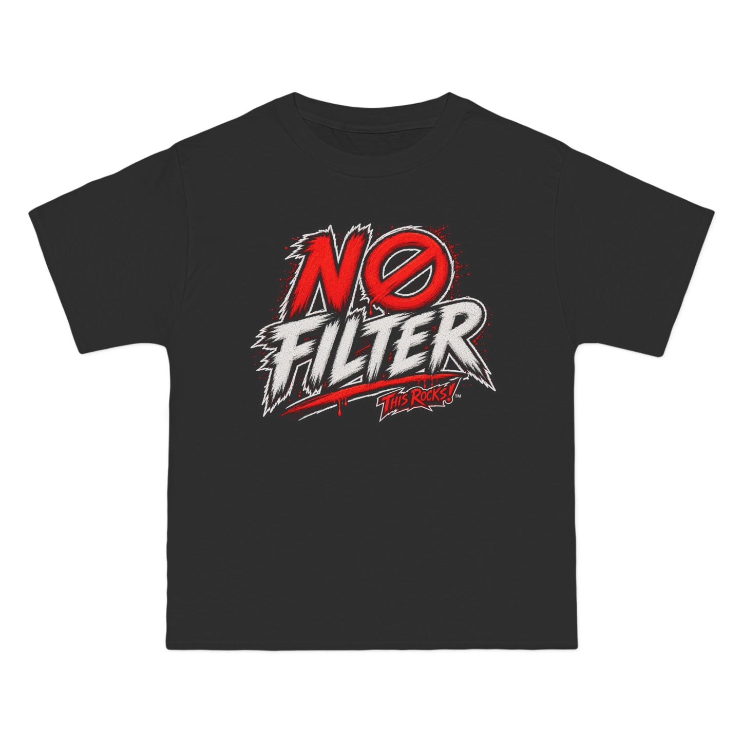 THIS ROCKS!™ "No Filter™" Graphic T-Shirt — Bold Red & White Streetwear Tee
