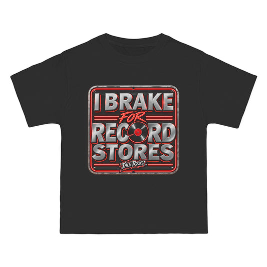 THIS ROCKS!™ "I Brake For Record Stores™" T-Shirt — Vintage Music Lover Tee