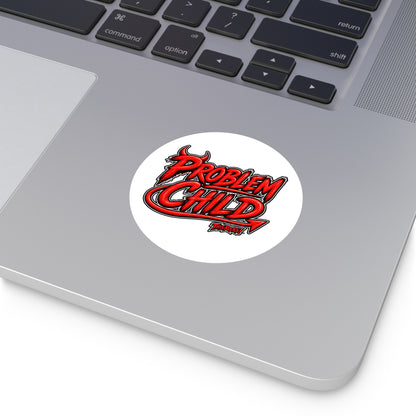 THIS ROCKS!™ "Problem Child"™ Red Graphic Sticker — Round Vinyl Decal