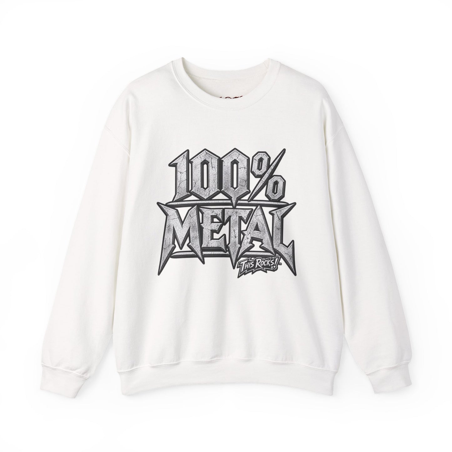 THIS ROCKS!™ "100% Metal"™ Crewneck Sweatshirt — Heavy Metal Band Graphic