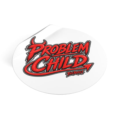 THIS ROCKS!™ "Problem Child"™ Red Graphic Sticker — Round Vinyl Decal