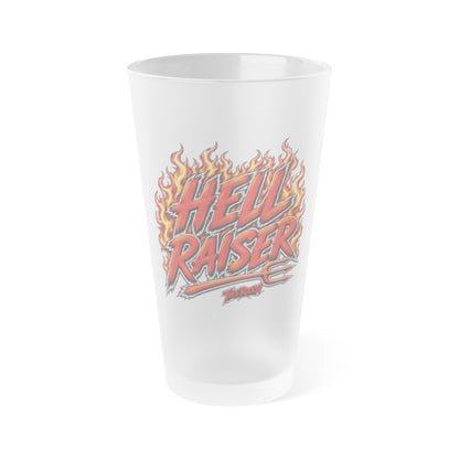 THIS ROCKS!™ "Hell Raiser"™ Frosted Pint Glass  — 16oz Flame Graphic Beer Glass
