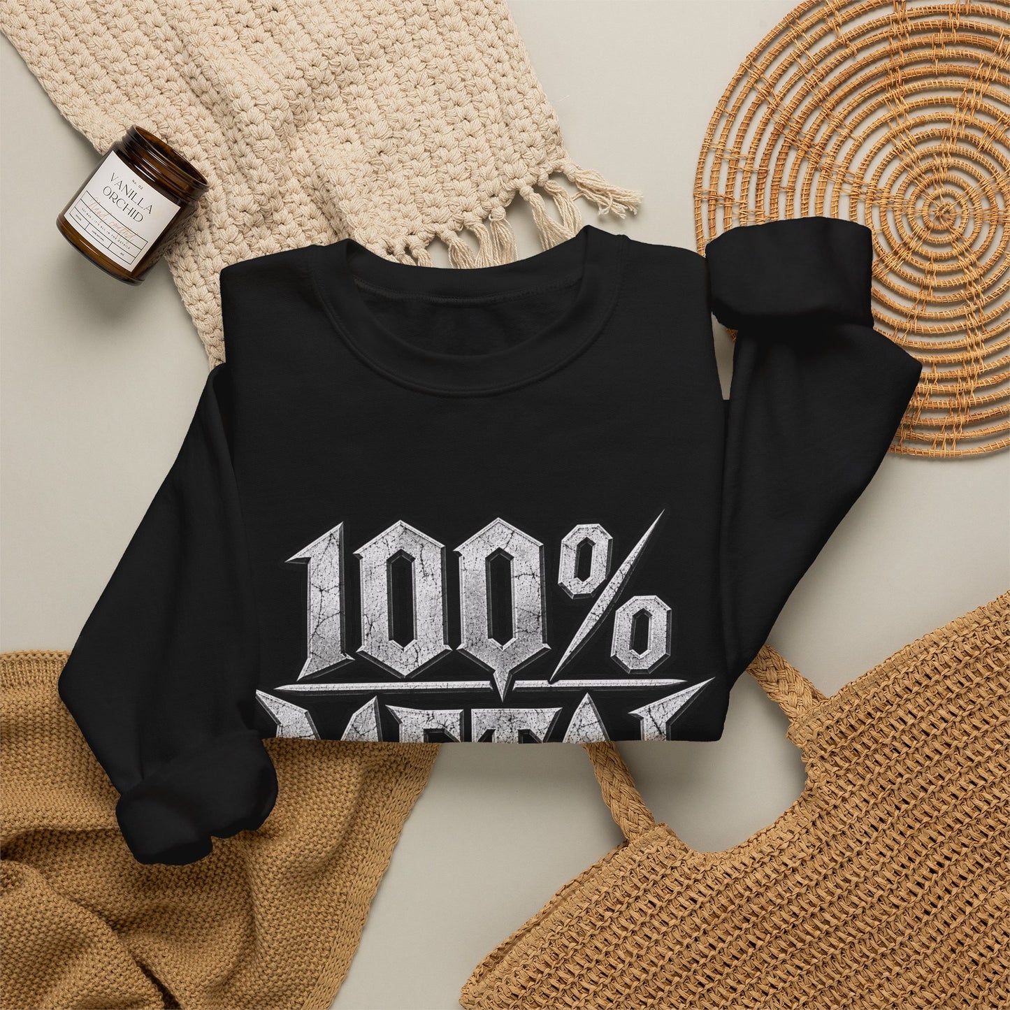 THIS ROCKS!™ "100% Metal"™ Crewneck Sweatshirt — Heavy Metal Band Graphic