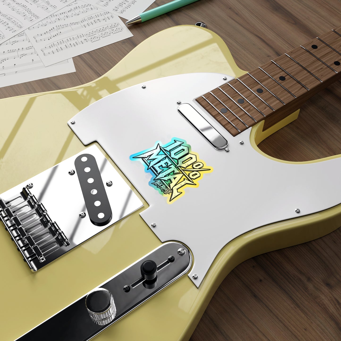 THIS ROCKS!™ "100% Metal"™ Holographic Die-Cut Sticker — Heavy Metal Skate Decal
