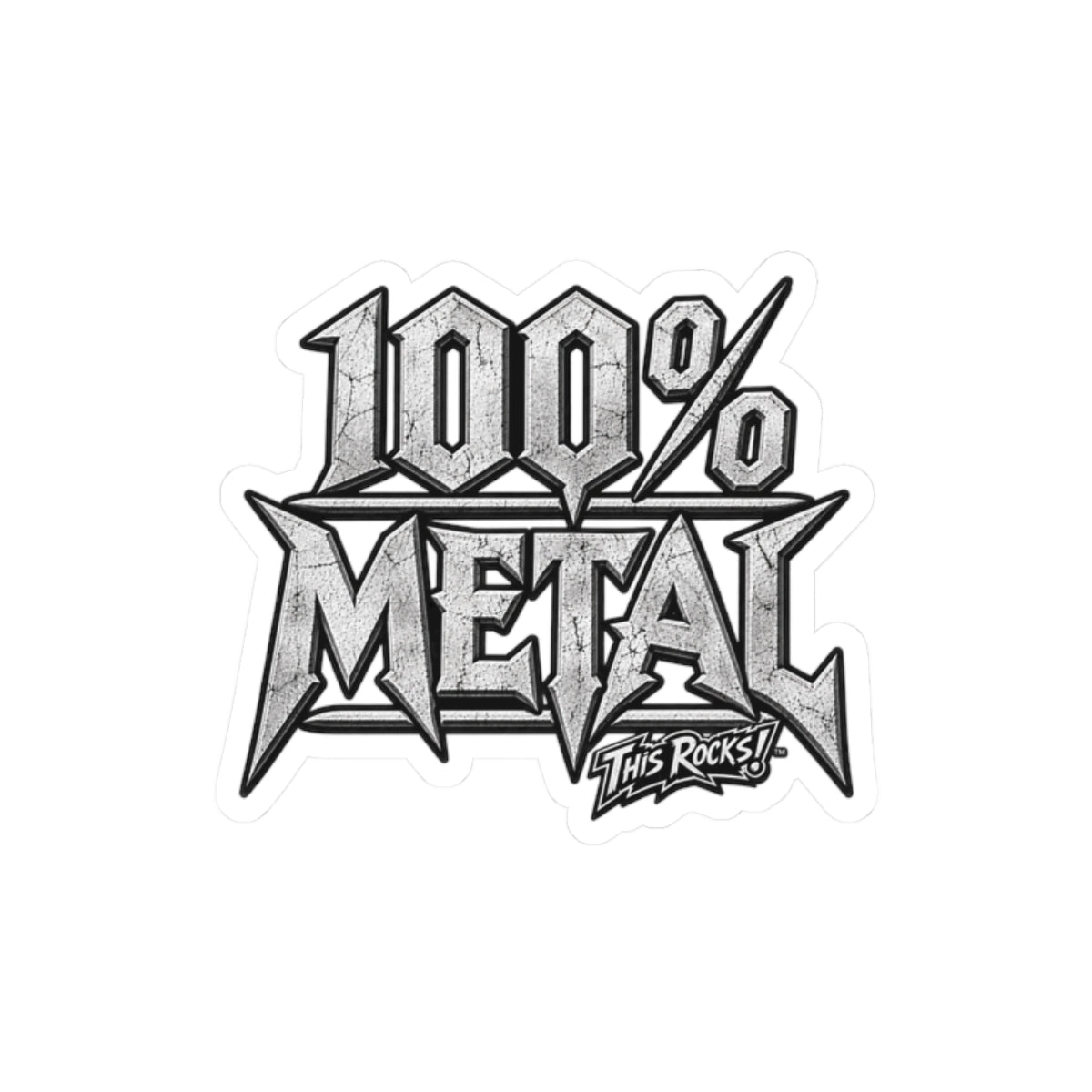 THIS ROCKS!™ "100% Metal"™ Kiss-Cut Sticker — Heavy Metal Logo Decal
