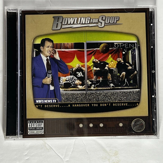 Bowling for Soup CD album in a clear jewel case, featuring a retro television screen graphic with sports commentary imagery and the BAND LOGO at the top.